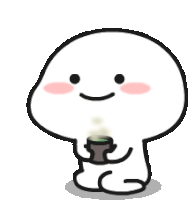 a cartoon character is sitting down and holding a cup of coffee .