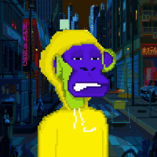 a pixel art of a monkey with a yellow hoodie