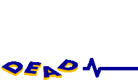 a blue and yellow logo that says dead with a heartbeat line