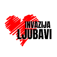 a red heart with the words invazija ljubavi written on it