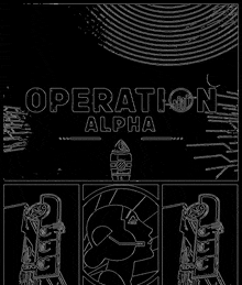 a black and white drawing of a woman and the words operation alpha