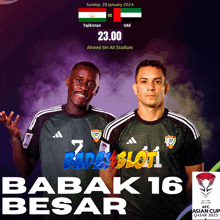 a poster for a match between tajikistan and uae on january 28