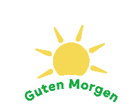 a logo for guten morgen with a yellow sun in the center