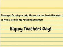 a yellow notepad with the words happy teachers day on it