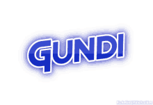 a blue and white logo for gundi with flamingtext.com at the bottom