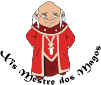 a cartoon of a man in a red robe with the words kris mestre dos magos written around him