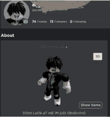 a screenshot of a person 's profile on a video game called roblox