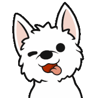 a cartoon drawing of a white dog sticking its tongue out and winking .