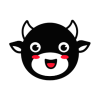 a cartoon illustration of a cow 's head with horns and a smile .