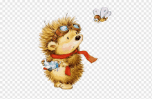 a hedgehog wearing goggles and a scarf is holding a small plane