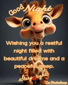 a cartoon giraffe wishing you a restful night