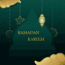 a green background with the words ramadan kareem