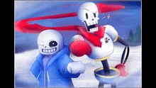 a cartoon drawing of sans and papyrus standing next to each other