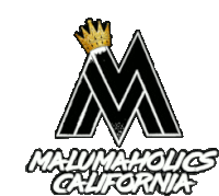 a logo for malumaholics california with a crown on top of it .