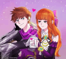 a drawing of a boy and a girl with the girl holding a mug that says magic is in her hands