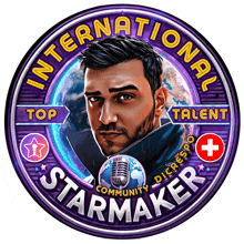 a logo for international starmaker with a man in the center