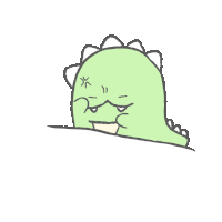 a drawing of a green dinosaur with an angry expression on its face