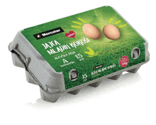 a carton of jajca mladih kokosi eggs with two eggs in it