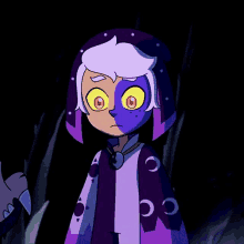 a cartoon character with a purple and white outfit