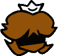 a brown cartoon character with a crown on top of his head .