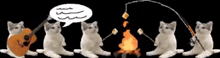 a group of cats sitting around a campfire with a guitar .