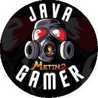 a logo for java metin 2 gamer with a skull and gas mask