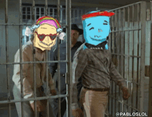 a cartoon of two men behind bars with pabloslol written on the bottom right