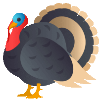 an illustration of a turkey with a blue eye and a red beak