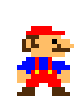 a pixel art of mario wearing a red hat and blue overalls .