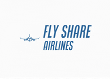 a blue logo for fly share airlines with an airplane on it