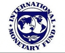 the logo for the international monetary fund is a blue circle with a globe in the center .