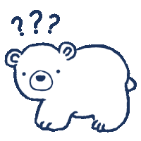 a drawing of a polar bear with question marks around its head