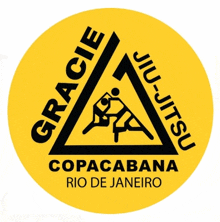 a yellow circle with the words gracie jiu-jitsu copacabana rio de janeiro