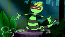 a cartoon lizard with a disney channel logo behind it