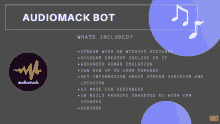 a flyer for audiomack bot explains what 's included