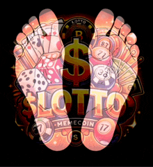 a drawing of a person 's feet surrounded by gambling icons and the words slot to meme coin