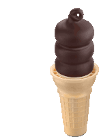 a chocolate covered ice cream cone with a ring on top