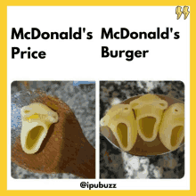 mcdonald 's price and mcdonald 's burger are shown on a yellow background