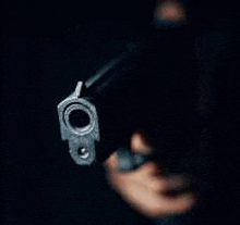 a close up of a person holding a gun in their hand .