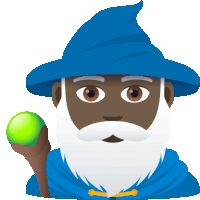 a wizard with a blue hat and a white beard