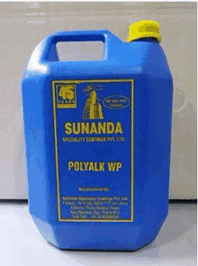 a blue bottle of sunanda polyalk wp sitting on a table .