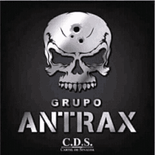 a skull with bullet holes in it is on a black background with the words grupo antirax c.d.s.