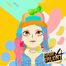 a cartoon of a girl wearing a hat with the words toca hair salon below her