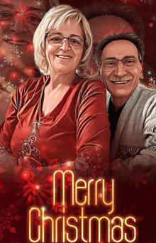 a merry christmas poster with a man and woman