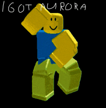 a drawing of a roblox character with the words i got aurora written above him