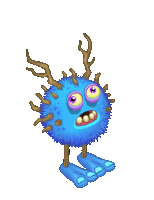 a blue monster with purple eyes and antlers on a white background