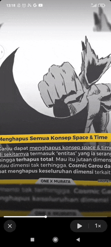 a black and white image of a fist with the words menghapus semua konsep space & time