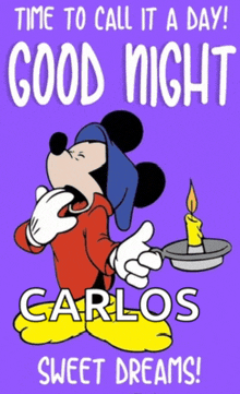 a cartoon of mickey mouse with a candle and the words " time to call it a day "