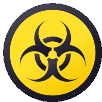 a yellow circle with a black biohazard symbol inside