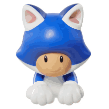 a blue mushroom with cat ears and paws on a white background